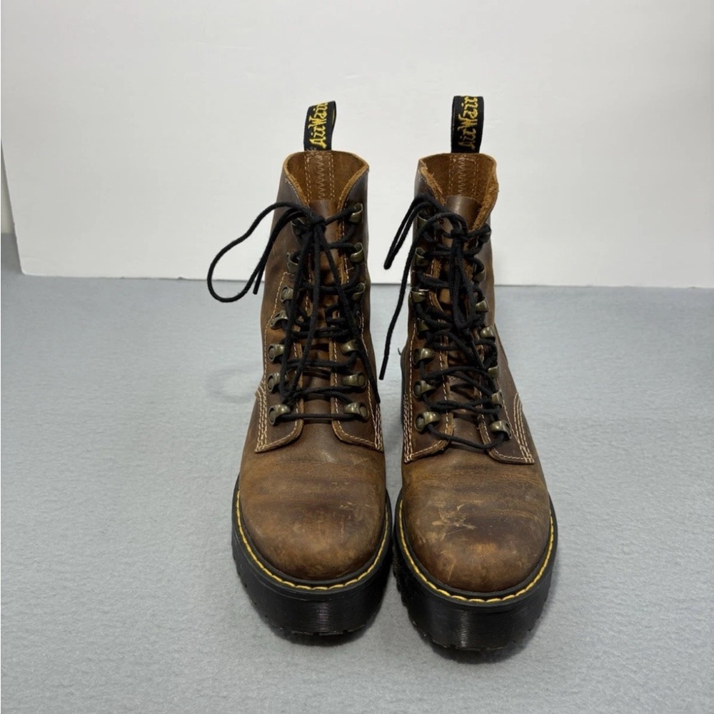 Dr. Martens Leona Platform Boots Butterscotch Brown Leather US 6 UK 4 Lace Up - Picture 3 of 14